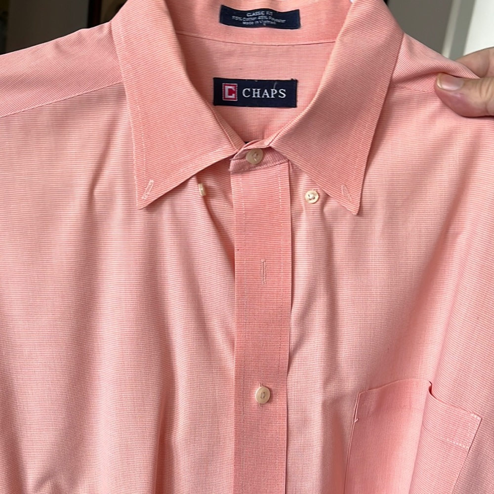 Men’s Chaps Shirt. 17 32/33. Just dry cleaned!  55/45 cotton/ polyester.